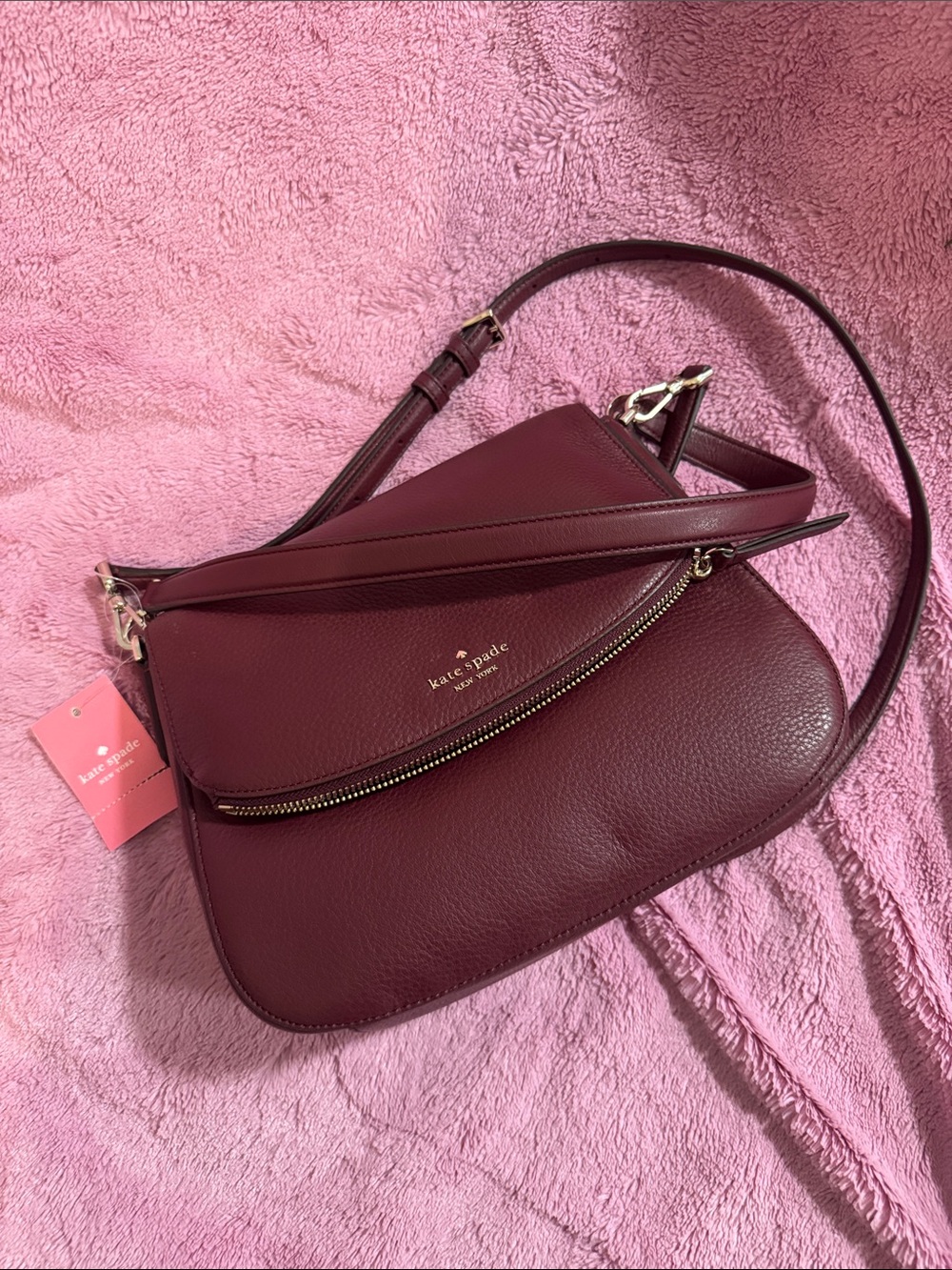 kate spade Burgundy Leather Crossbody with Gold Hardware